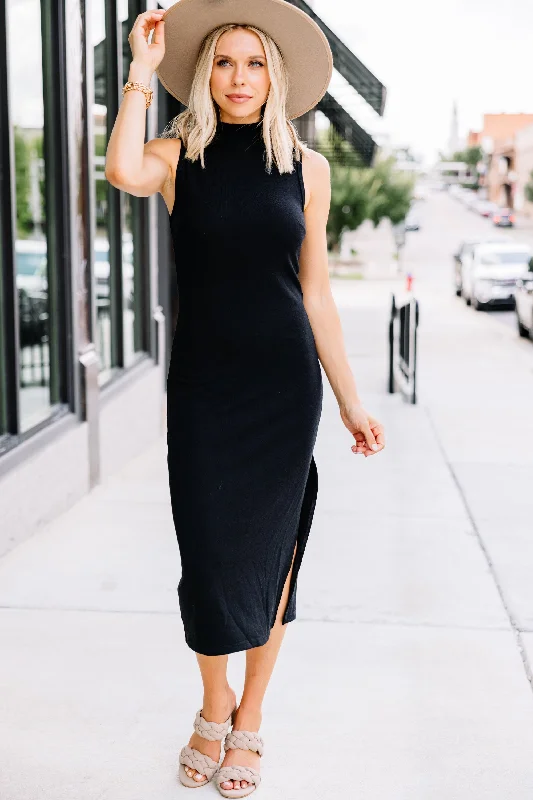 Above All Else Black Ribbed Midi Dress All Season Fashion Collection