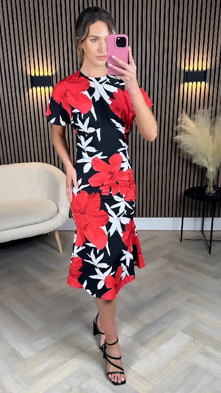 Alex Red Printed Floral Midi Dress Limited Edition