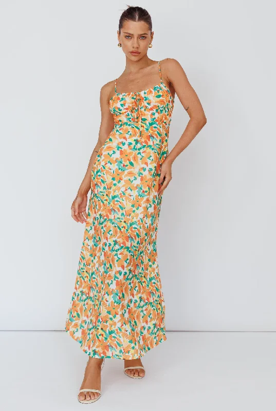 Solstice Noon Tied Bust Midi Dress Print Orange Special Offer For You