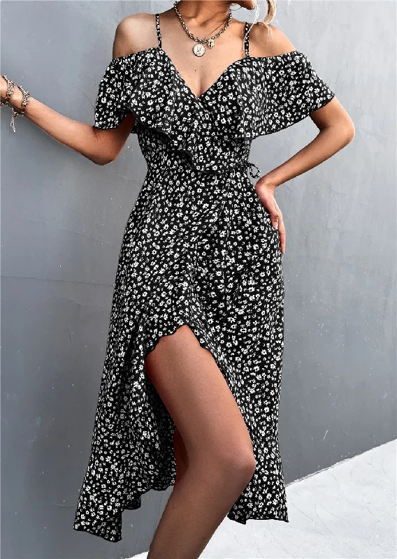 Rita Floral Backless Ruffle Slit Midi Dress New Season Fashion Preview Sale