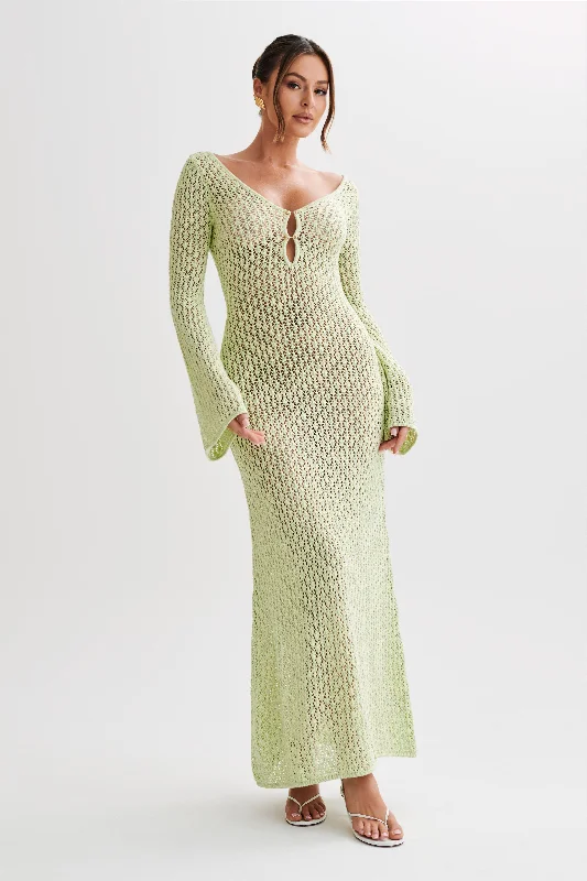 Kayleigh Crochet Fishtail Flare Sleeve Maxi Dress - Seafoam Green Exclusive Discount