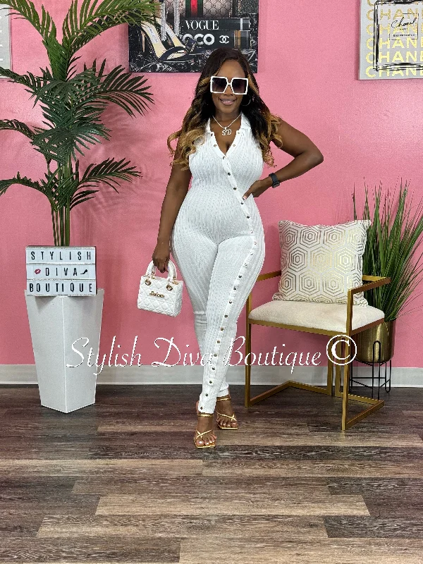 Bailey Sleeveless Ribbed Jumpsuit (White) Best Deals Of The Season