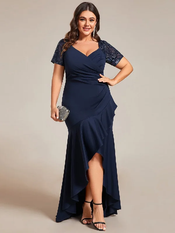 Plus Size High-Low V-Neck Bodycon Fishtail Formal Evening Dress Trendsetter's Closet