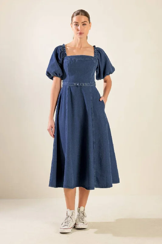 ALL SPRUCED UP DENIM MIDI DRESS Beat The Heat In Tropical Styles