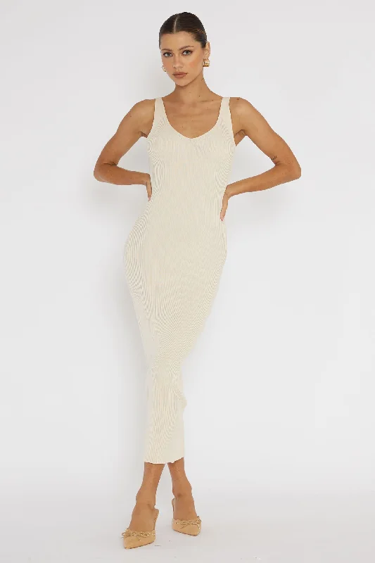 Linzi Lace-Up Back Knit Midi Dress Cream Browse Our Top Products