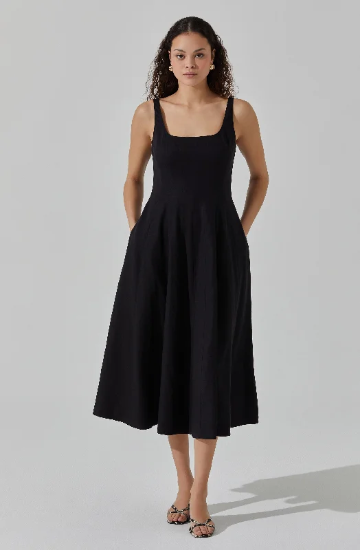 Linen Square Neck Midi Dress Trend Setting Threads