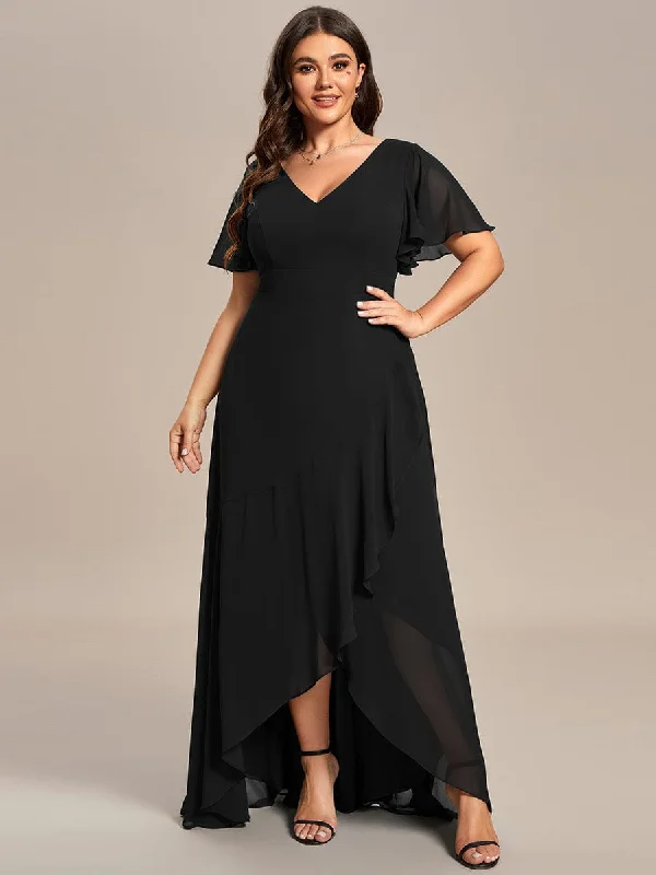 Plus Size Elegant Lotus Sleeves Chiffon Bridesmaid Dress Hot Trends