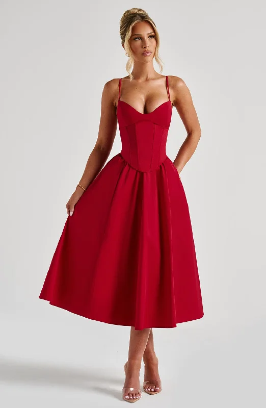 Mariella Midi Dress - Red Casual Elegance