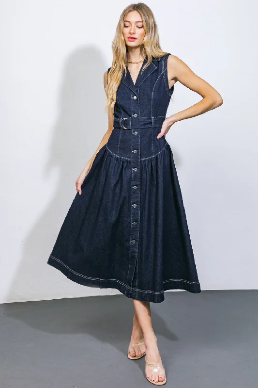 DEEP IN MY SOUL DENIM MIDI DRESS Luxury Fashion