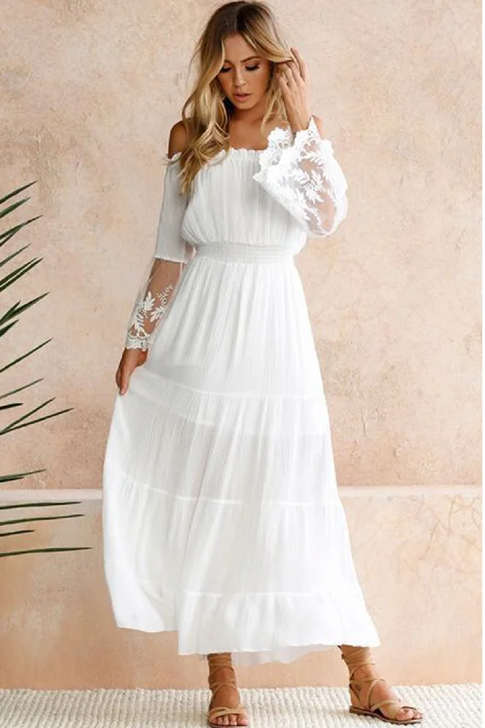 TastyHottie - White Off Shoulder Lace Puff Sleeve Dress Grab Romantic Date - Night Styles Now