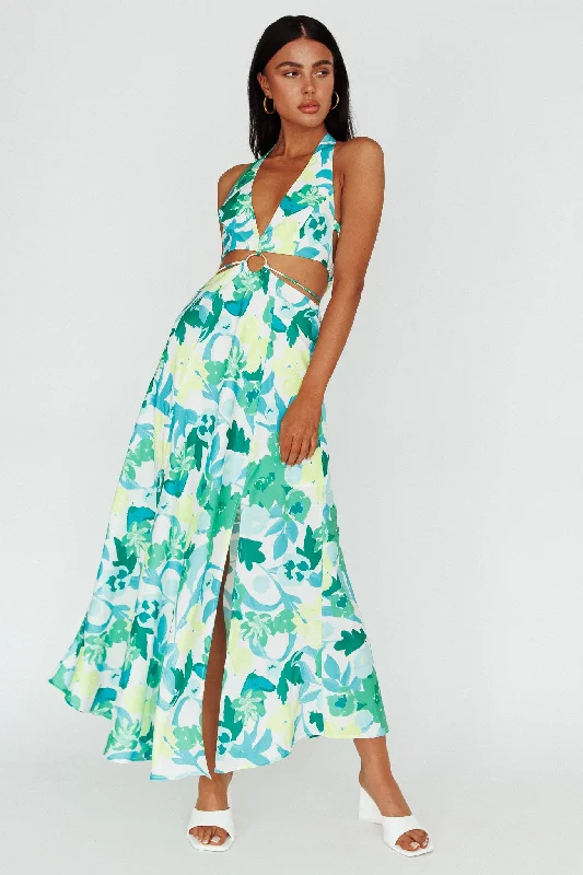 Tuscan Summers Cut-Out Midi Dress Floral Green Seasonal Trend