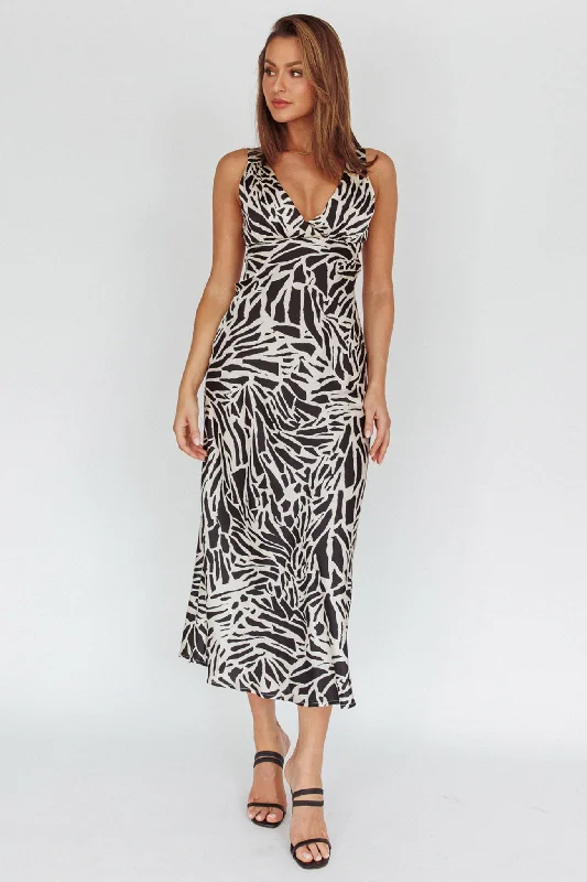 Turin V-Neckline Print Midi Dress Black Style Upgrade