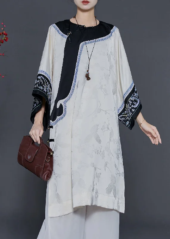 Elegant Apricot Oversized Jacquard Silk Oriental Dress Summer Enjoy Discount