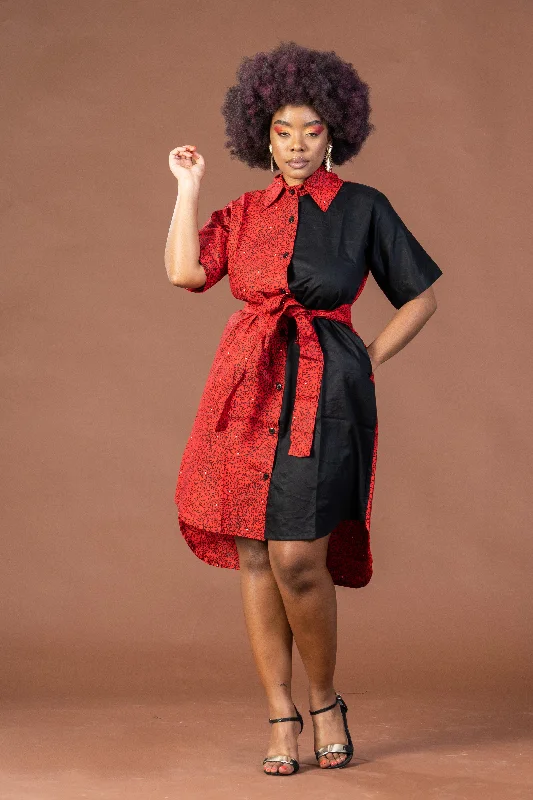 Joey Ankara Midi Dress | Red and Black African Print Special Occasion Wear