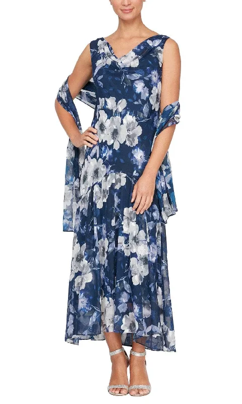 Alex Evenings 8175903 - Cowl Neck Floral Formal Dress Fashion Forward Style