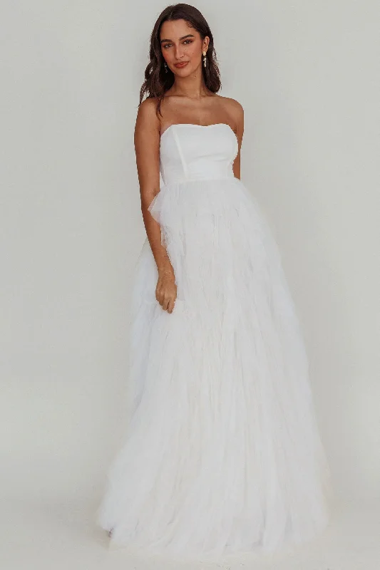 Rori Tulle Cascade Maxi Dress White Trend Forward Threads