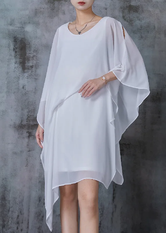 Fashion White Cold Shoulder Asymmetrical Design Dresses Summer Chic Outfits