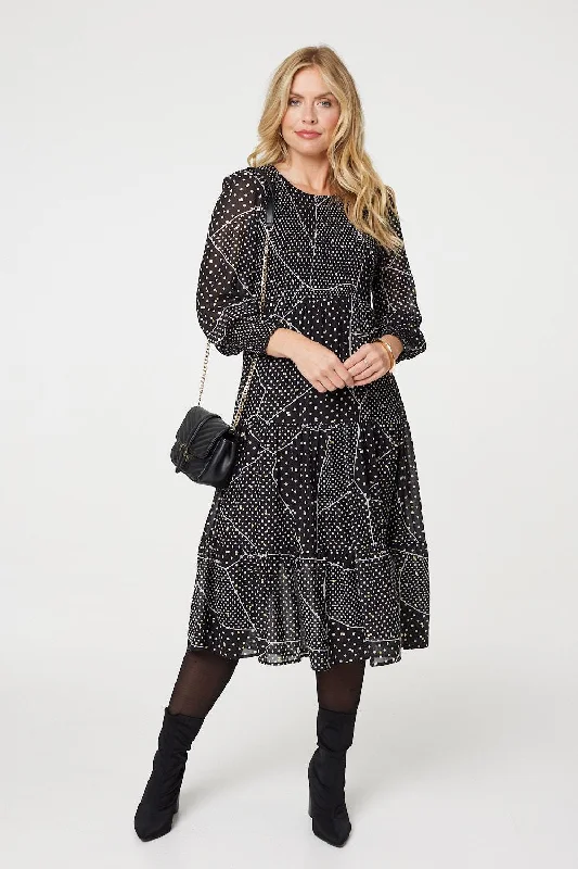 Polka Dot Print Puff Sleeve Midi Dress Great Prices On Feminine Styles