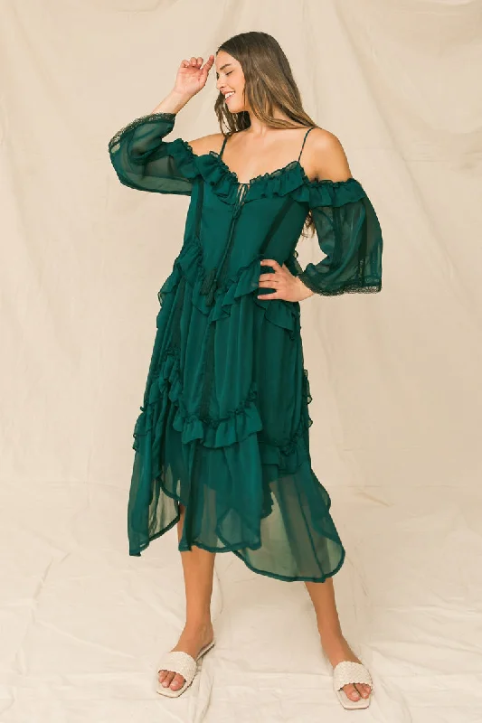 YOU'RE MINES STILL RUFFLED MIDI DRESS Vintage Elegance