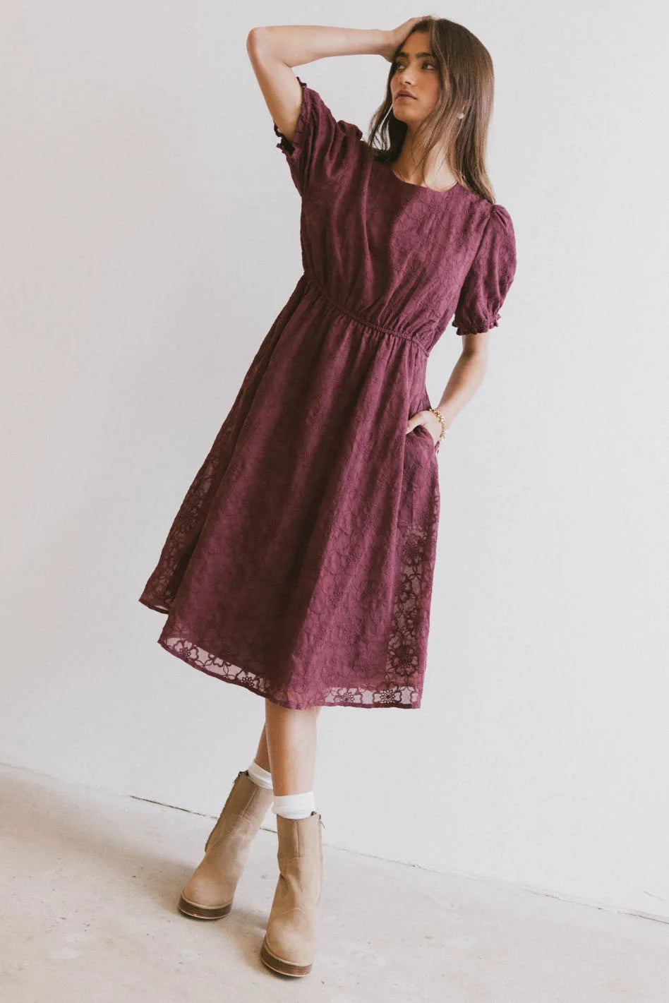 Cecy Embroidered Midi Dress in Burgundy - FINAL SALE Trend Forward Threads