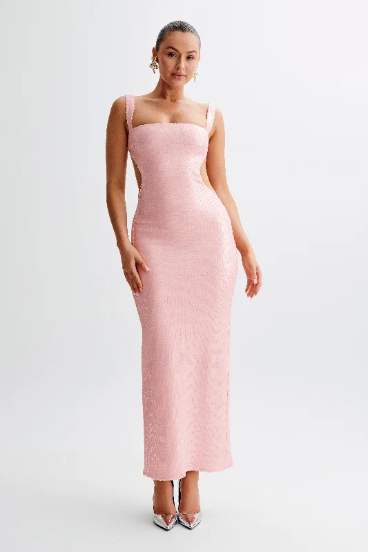 Adoria Sequin Cut Out Maxi Dress - Pale Pink Explore What's New