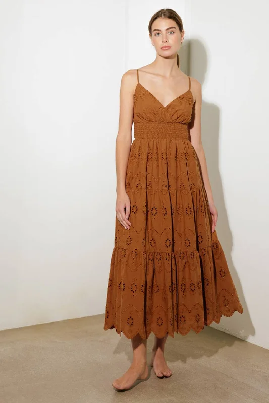 LUMINOUS BLISS WOVEN EYELET MIDI DRESS Elevated Style