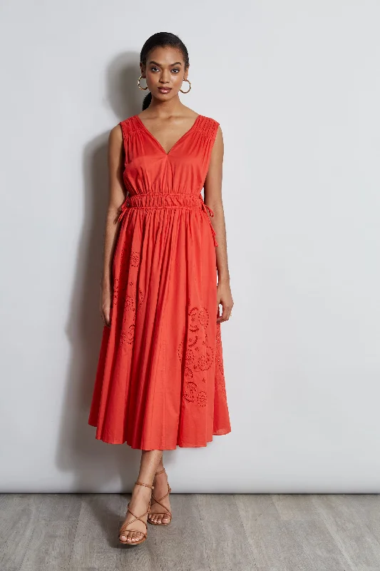 Embroidered Midi Dress Premium Fashion