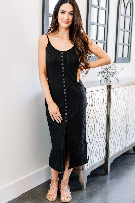 The Perfect View Black Ribbed Midi Dress Trendy Threads