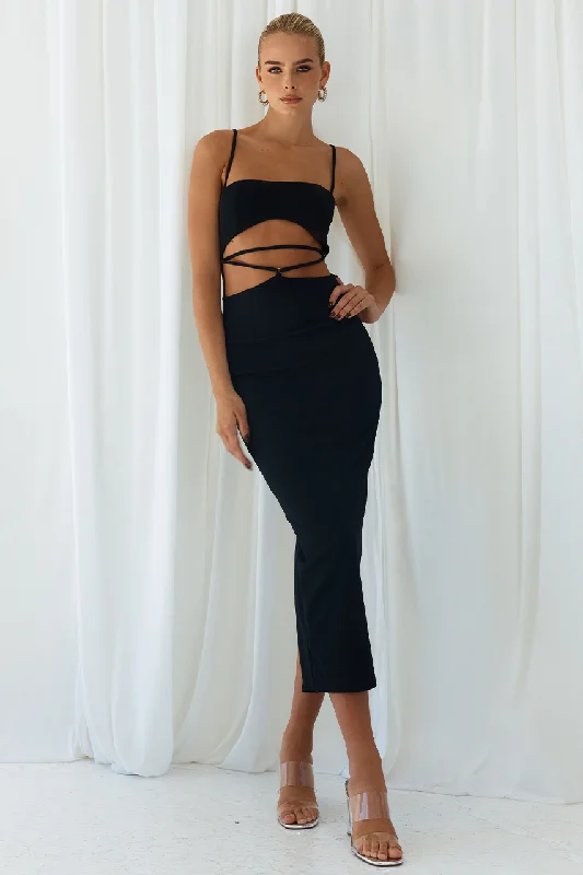 HARPER MIDI DRESS - BLACK Urban Femme Streetwear