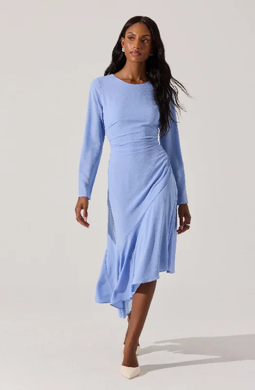 Long Sleeve Asymmetrical Hem Dress Quick Grab Deals