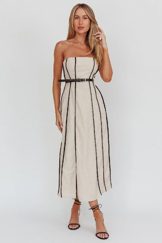 Azalea Sleeveless A-Line Midi Dress Sand Mid - Week Surprise