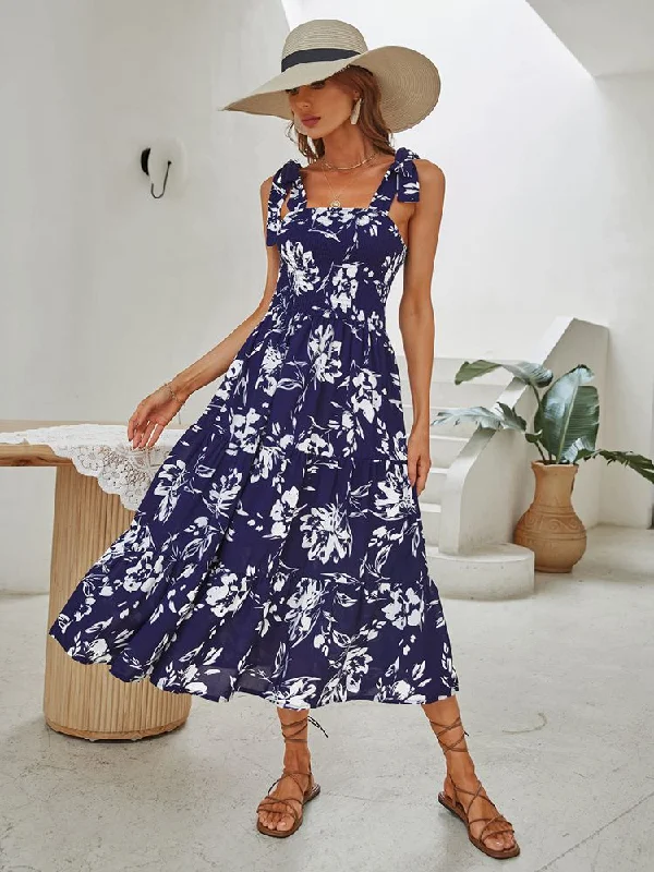 BerriesJam - 2024 Retro Cami Printed Navy Blue Maxi Dress Elegant Simplicity Wardrobe