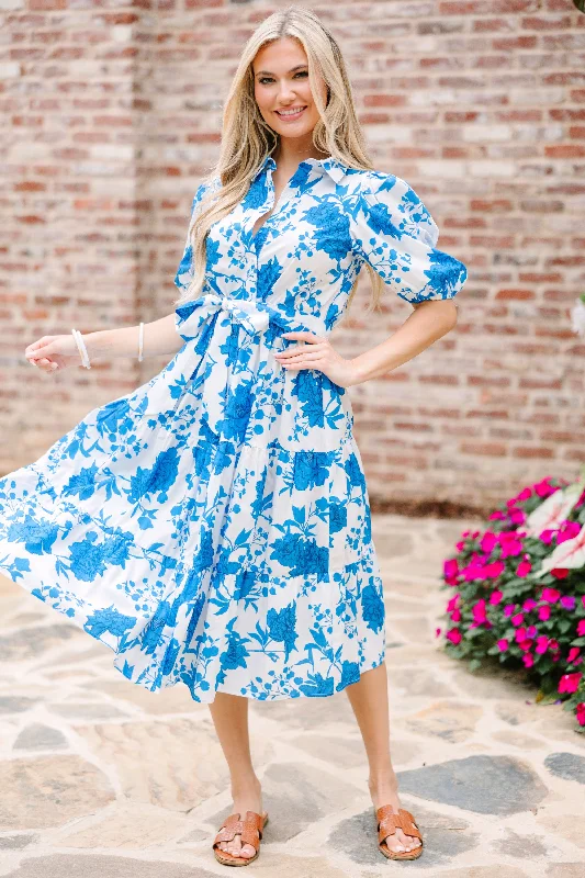 Feeling Alive Blue Floral Midi Dress Fashion For Every Occasion