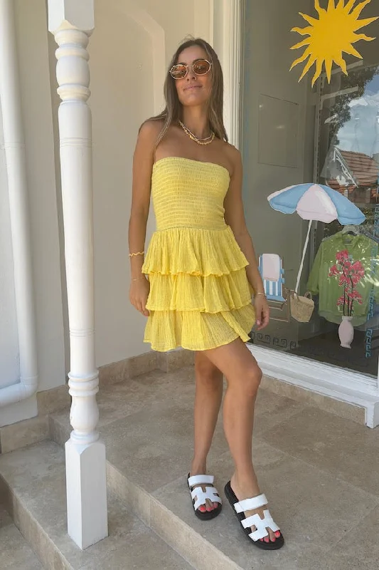 Doris Mini Dress Lemon/Gold Charming Silhouette