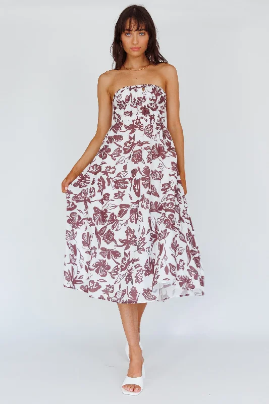 Caloundra Strapless Midi Dress Floral Walnut Minimalist Office - Ready Style