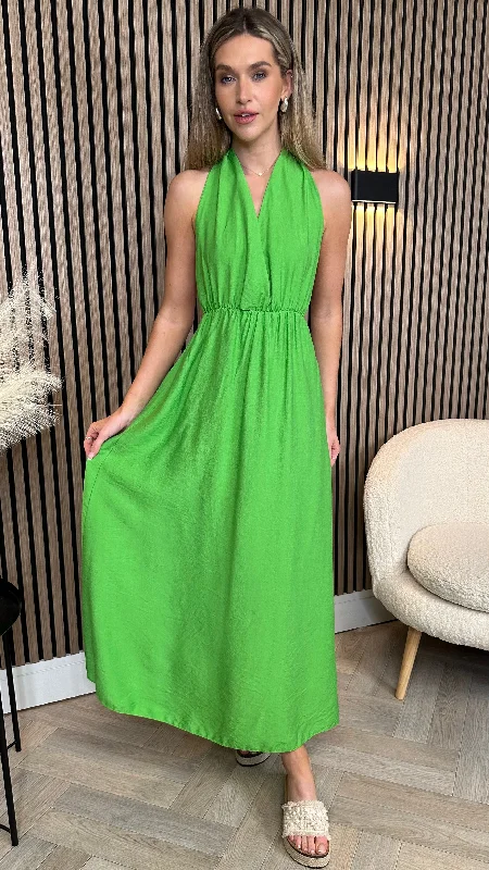 Florie Green Halterneck Tie Detail Midi Dress Seasonal Trends