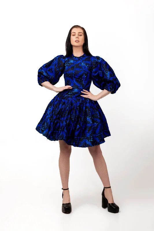 Mofe Ankara Mini Dress | Blue African Print Art Deco Geometric Pattern Look