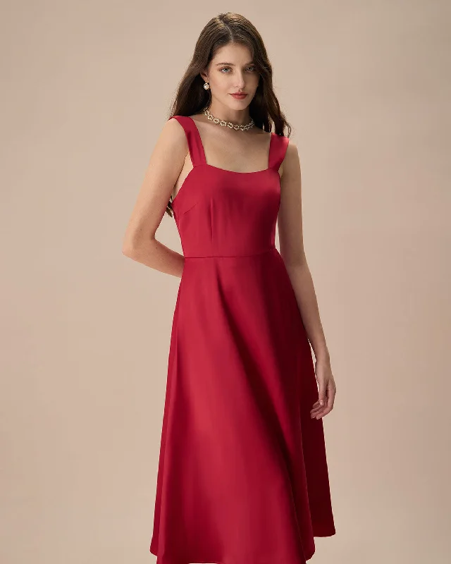 Women's Red Satin Slip Midi Dress Current Trends