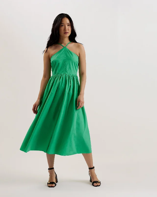 Vari Halterneck A-Line Midi Dress Green Exclusive Deals Online