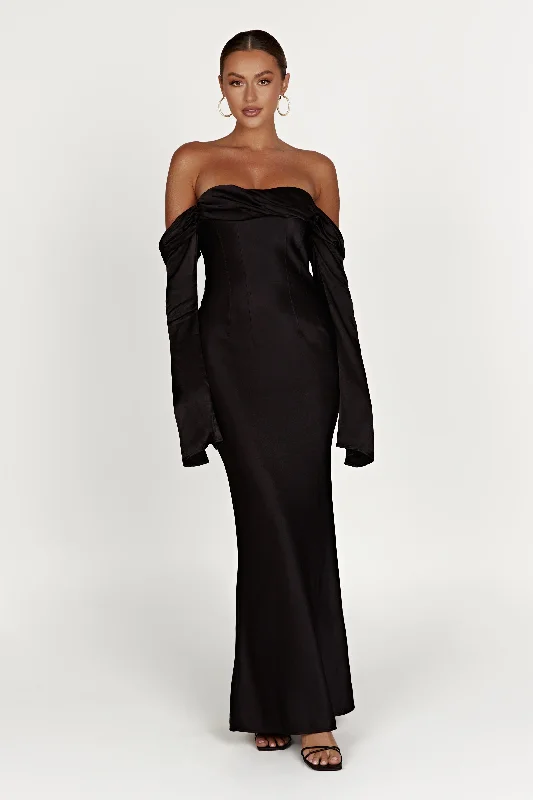 Giselle Off Shoulder Cowl Neck Maxi Dress - Black Daily Essentials