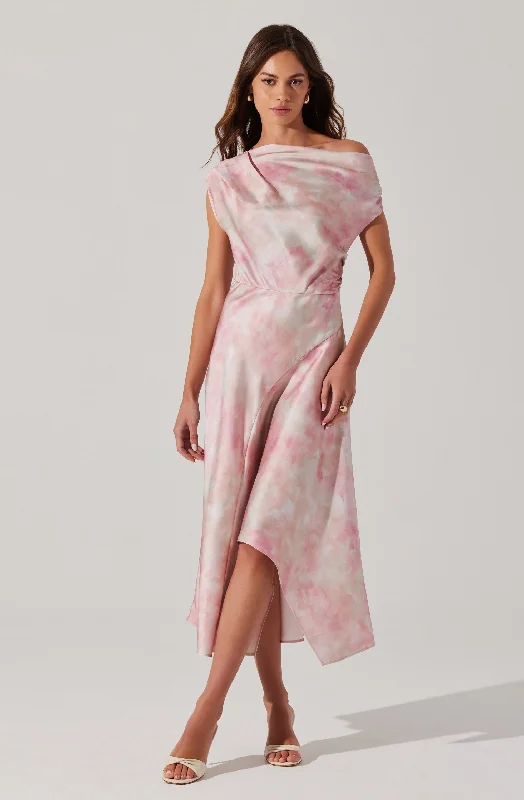 Mairyn Tie Dye Satin Dress Elegant Styles