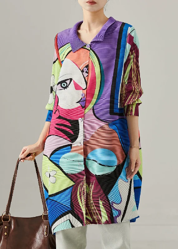 Art Purple Character Print Cotton Shirt Dress Spring Wardrobe Refresh