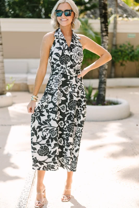 Can't Forget You Black Floral Midi Dress Attire Sale