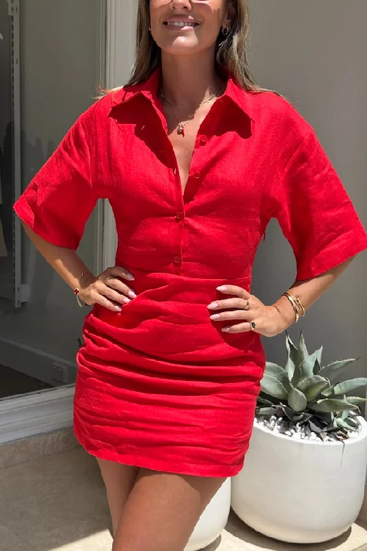 Vida Shirt Dress Red Fashion Frontiers