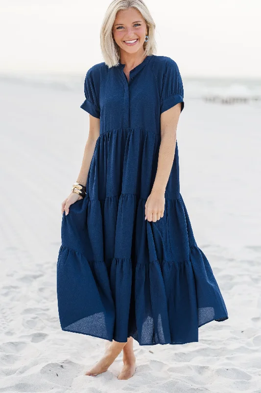 Clear Skies Ahead Midnight Blue Midi Dress Trend Setting Threads