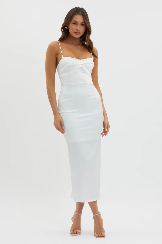 Renown Pleated Bust Midi Dress White Alluring Design