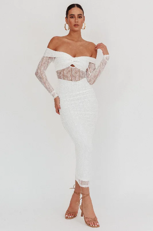 Oliana Off-Shoulder Mesh Maxi Dress White Trendsetting Threads