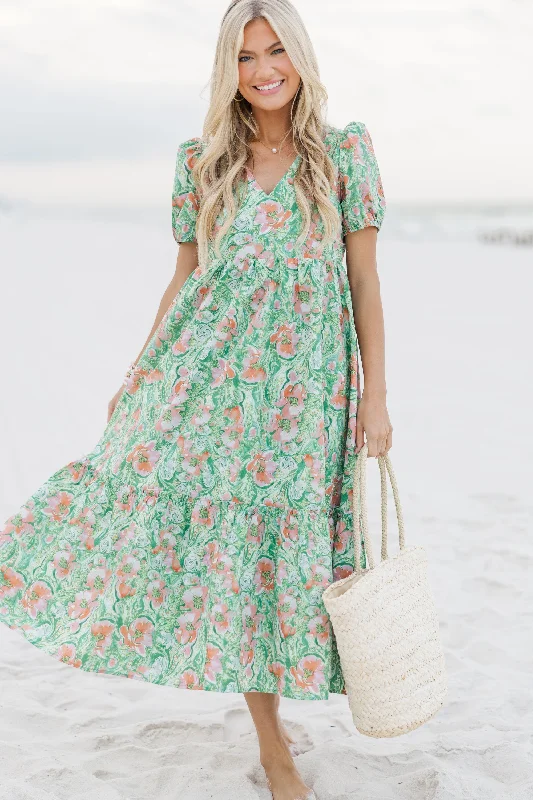 See You Soon Green Ditsy Floral Midi Dress Odd Size Clearance Sale