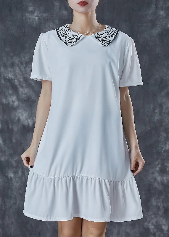 Simple White Peter Pan Collar Print Cotton Mid Dresses Summer Chic Trends For The Fashion Savvy