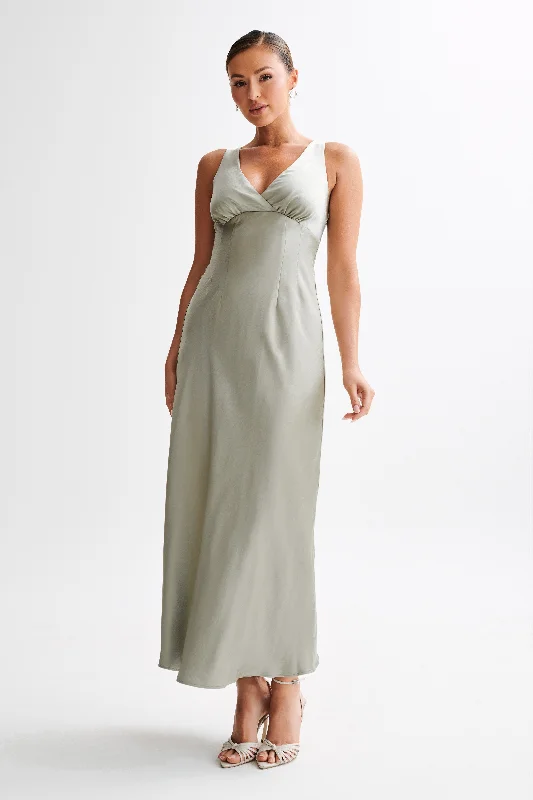 Meghan Satin Maxi Dress - Sage Urban Femme Streetwear